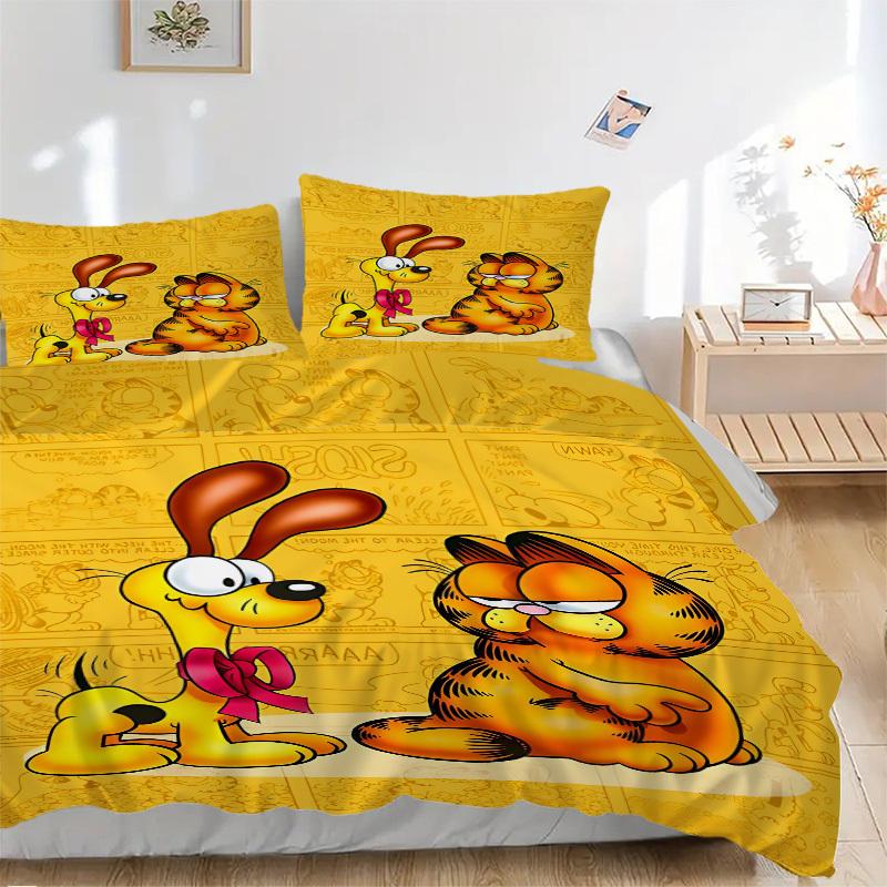 3pcs bedding set Garfield Cartoon Comics Includes 1 Comforter + 2 Pillowcases, Without Pillow Inserts, Soft Comfortable, Lightweight Breatha