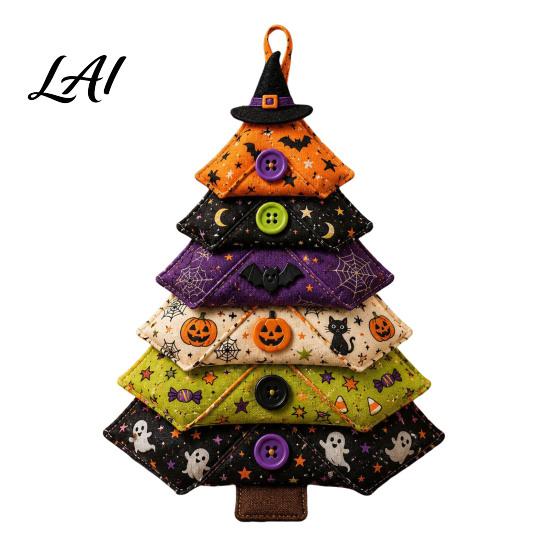 Textile Art Halloween Decor DIY Quilted Fabric Tree Kit Sewing Craft Party Display Ornaments Handmade Christmas Hanging Ornament for Holiday