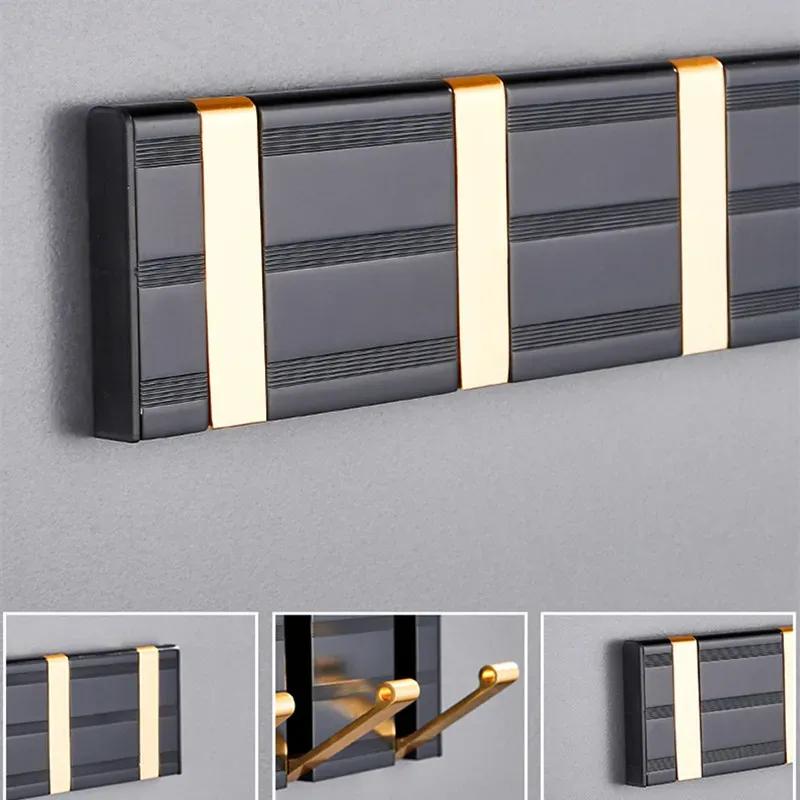 Hidden Clothes Hook Black/Silver Wall Mounted Space Aluminum Coat Hanger Hooks Bathroom Hardware Robe Hooks Drill Hole Row Hook
