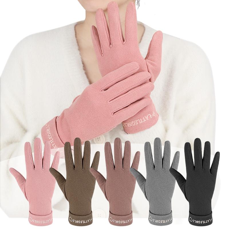 Autumn Winter Thin Korean-Style Tencel De Velvet Touchscreen Gloves Single-Layer Outdoor Cycling Driving Warm Womens Gloves