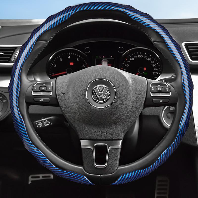 vcxja9 Suitable for Volkswagen Carbon Fiber Texture Steering Wheel Cover Snap-On Wave-Shaped Sporty Design Durable Protective Shell Golf Passat Polo