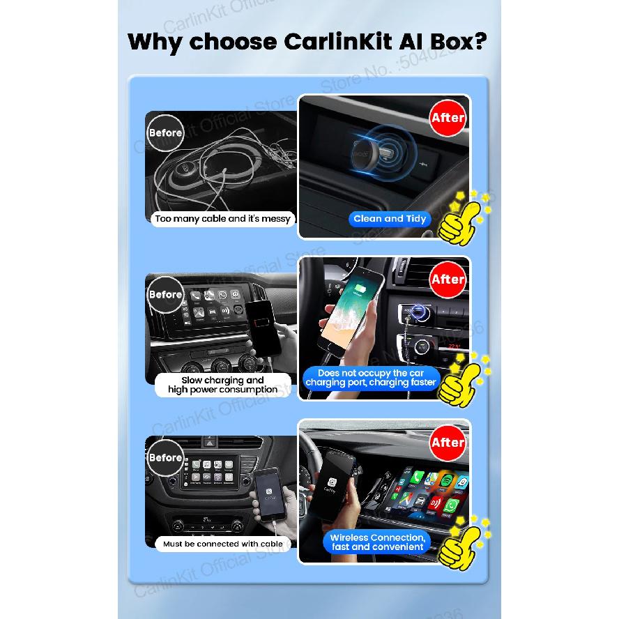 Мини-адаптер CarlinKit Mini Ultra 3 для беспроводного Android Auto и CarPlay, WiFi 2,4 ГГц и 5 ГГц, BLE, Автоматическое подключение, Обновление OTA, Мини-смарт-бокс для автомобиля