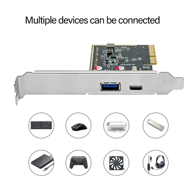 PCIe USB 3.1 Expansion Card with ASM1142 Chip Support PCIE X4X8X16 Enhances Desktop Connection