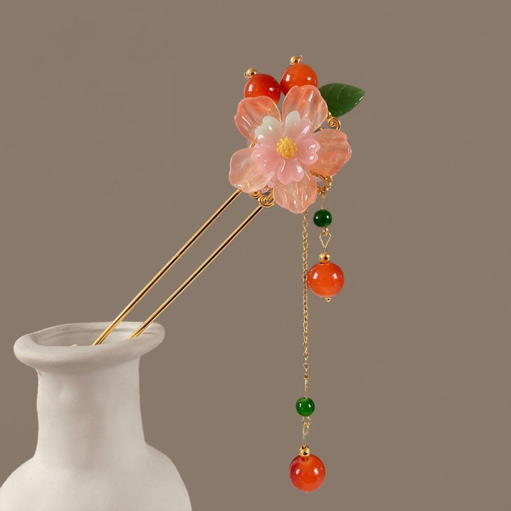 Chinese Style Flower Hair Stick Handmade Hanfu Hair Bun Elegant Butterfly Hairpin  for Hanfu Party