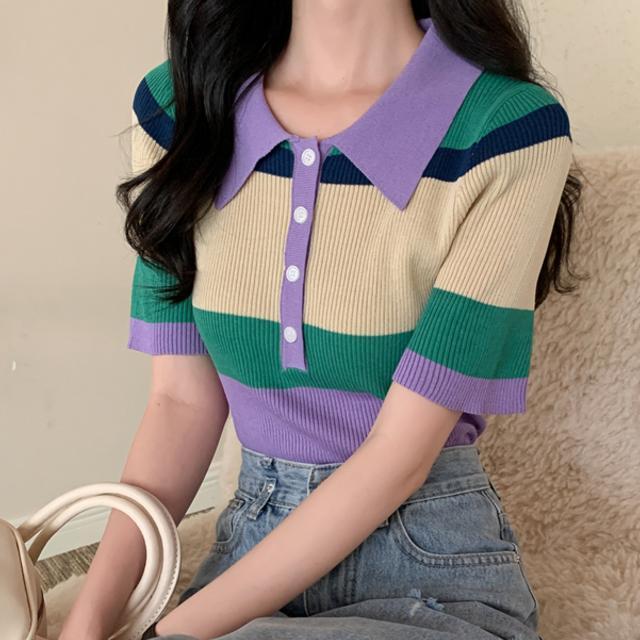 Вязаный свитер Wind Student Super Hot Color POLO Collar, женская летняя футболка с короткими рукавами больших размеров