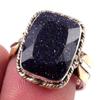 Natural Blue Sunstone Gemstone 925 Sterling Silver TwoTone Gift Ring S.8 Y0H55
