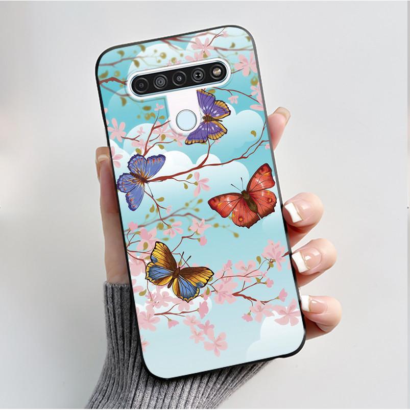 For LG Q61 LM-Q630N Slim Black Soft Silicone Case Luxury Fashion Flower Butterfly Painted Cover for LG K61 Q61 Q 61 Phone Casing
