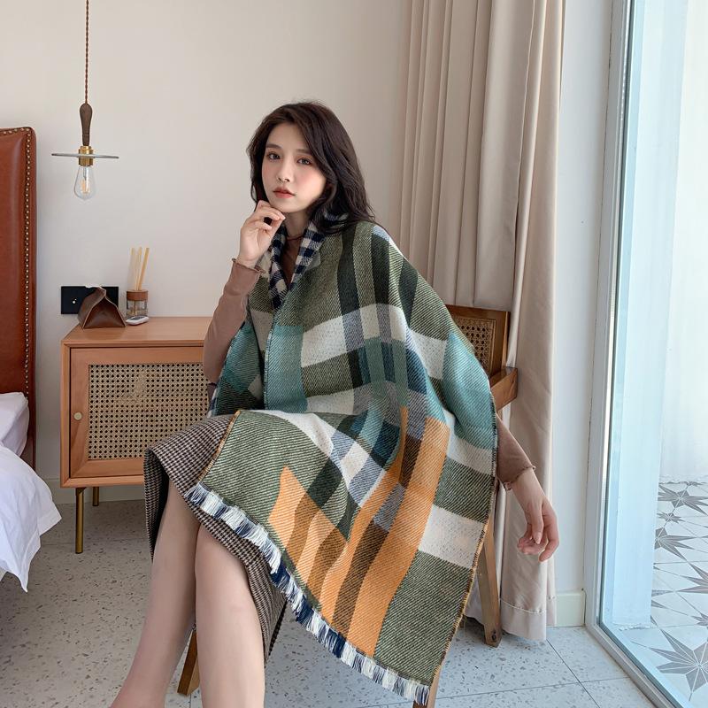 Imitation Cashmere Scarf, Women's Autumn and Winter Fashion Double-sided Plaid Scarf, Student Thickened Warm Shawl, Gift Scarf