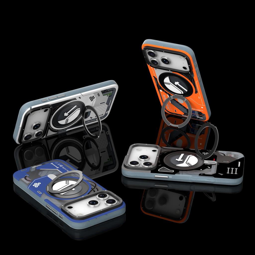 YOUNGKIT для iPhone 17 Pro Магнитный чехол Вращающаяся подставка IMD TPU Чехол для телефона