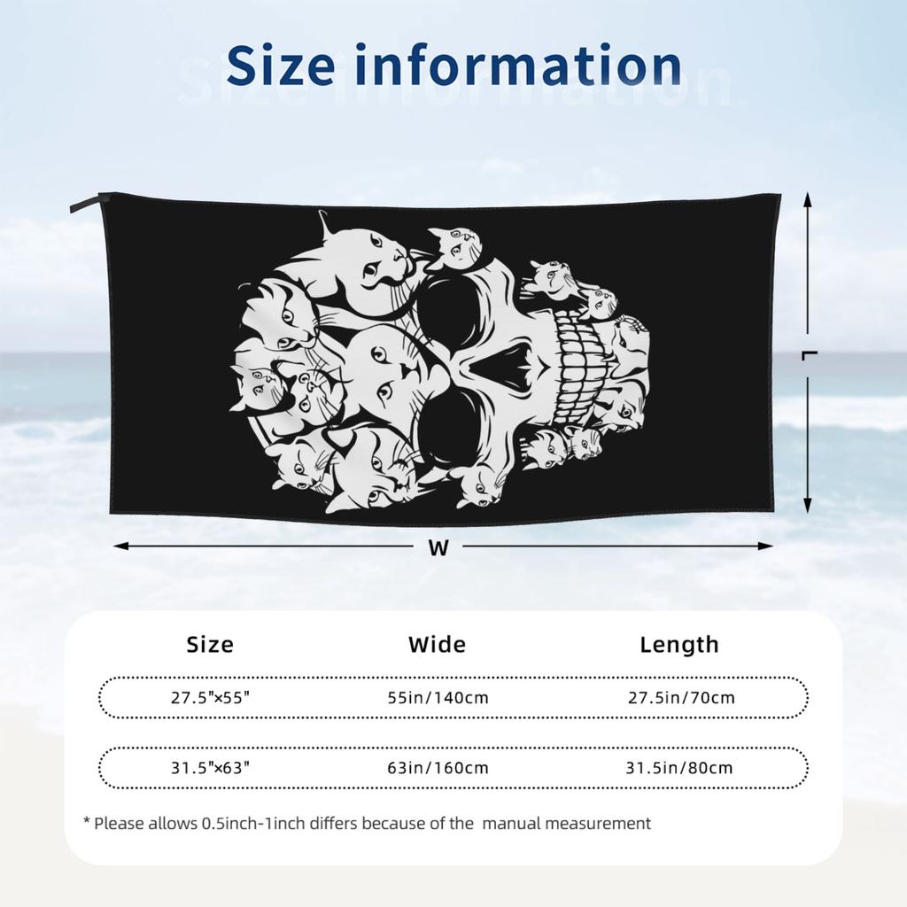 Halloween Funny Cat Skull Cat min Beach Towel Soft Microfiber Quick Dry Absorbent Quick Towels For Bath