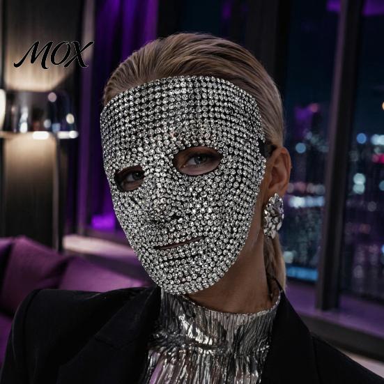Wide Field of Vision Mask Halloween Rhinestone Full Face Mask, Sparkly Masquerade for High Visibility Dance Performance, Lightweight Hip Hop