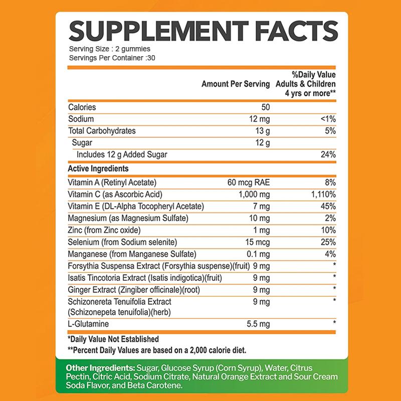 Vitamin C Gummies, 1000 mg per serving, Multivitamin, Contains Zinc, Suitable for Adults, High-potency Formula