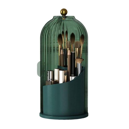 Вращающийся держатель для кистей для макияжа Скрытый держатель для зубных щеток с выдвижной крышкой Многосекционный пылезащитный органайзер для макияжа для туалетного столика в ванной