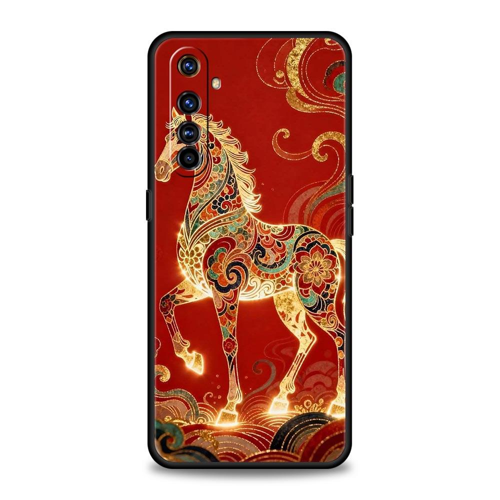 Мягкий ТПУ чехол для Realme C67 C63 C55 C53 C25 C21 10 11 12 13 GT 2 3 5 Pro Plus 5G Ударопрочный чехол для телефона Мультяшный Новый год Лошадь
