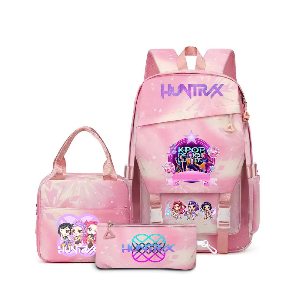 K-Pop Demon Hunter Girl Group Backpack Demon Boy Group Cartoon Anime Lunch Bag Pencil Case Three-Piece Set