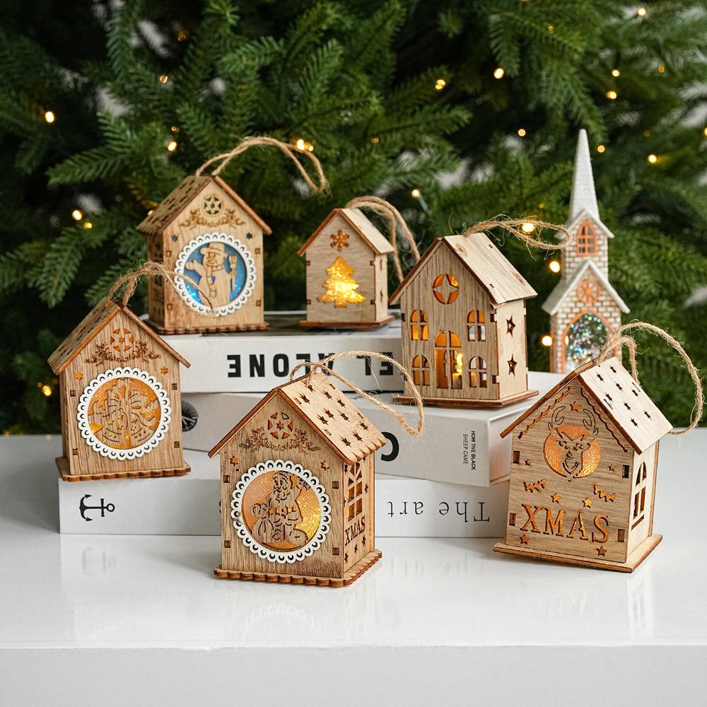 House Shape Christmas House Ornament With Light Christmas Decor Hanging Charm Table Display