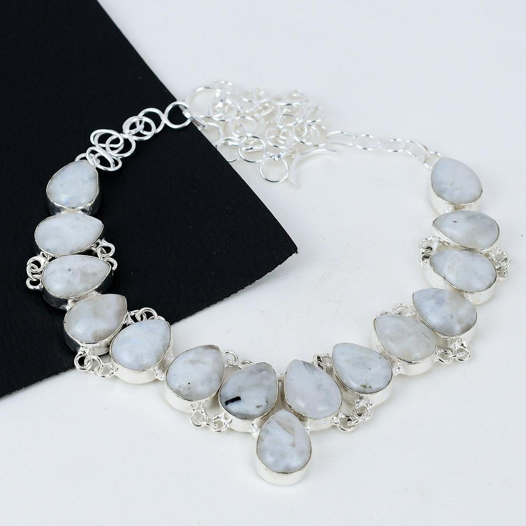 Натуральный радужный лунный камень драгоценный камень ручной работы из стерлингового серебра 925 пробы гальванопластика ожерелье, радужный лунный камень серебро для жены унисекс ожерелье подарки