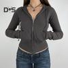 Autumn Spring Women Coat Hooded Drawstring Long Sleeves Pockets Zip-up Elastic Cuff Hem Slim Fit Sport Hoodie Casual Daily Wear Jacket