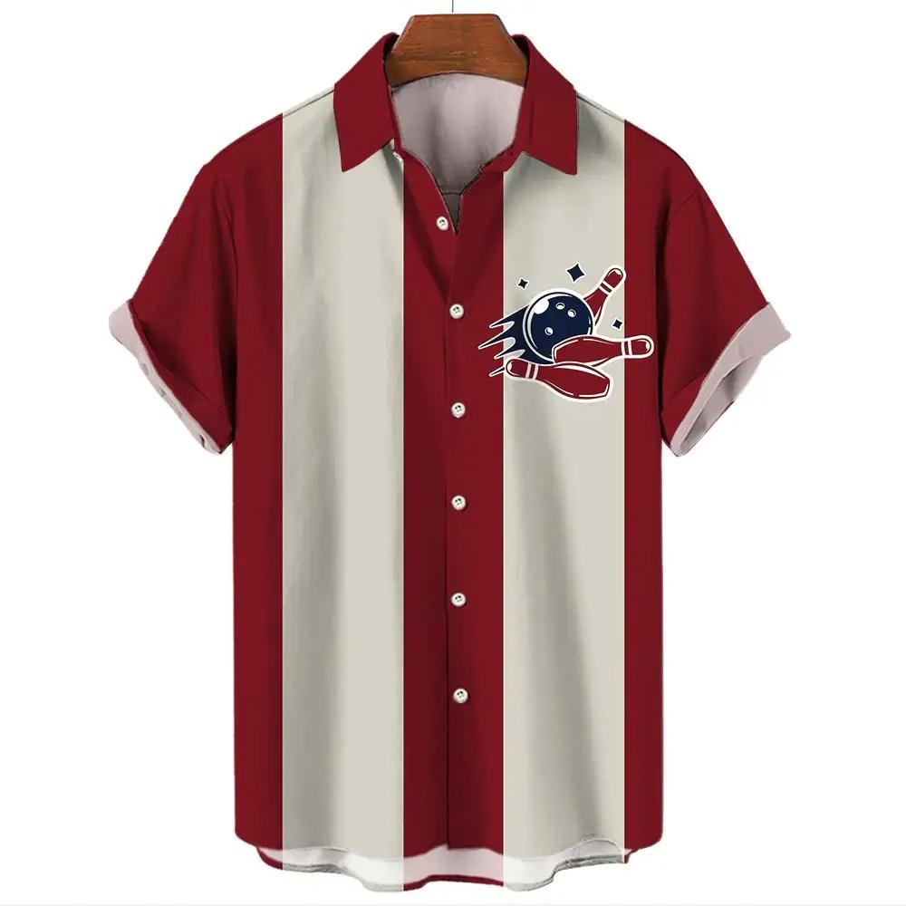 Модная мужская рубашка с принтом в виде шара для боулинга, летняя мужская одежда с короткими рукавами, свободная блузка на пуговицах, рубашки