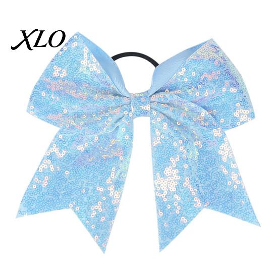 Stage Costume Accessories Sequins Hair Bows, Elastic Tie, Large Cheerleading Shiny Bows for Girls Band Ponytail Holder, Glitter Scrunchies Women Teens