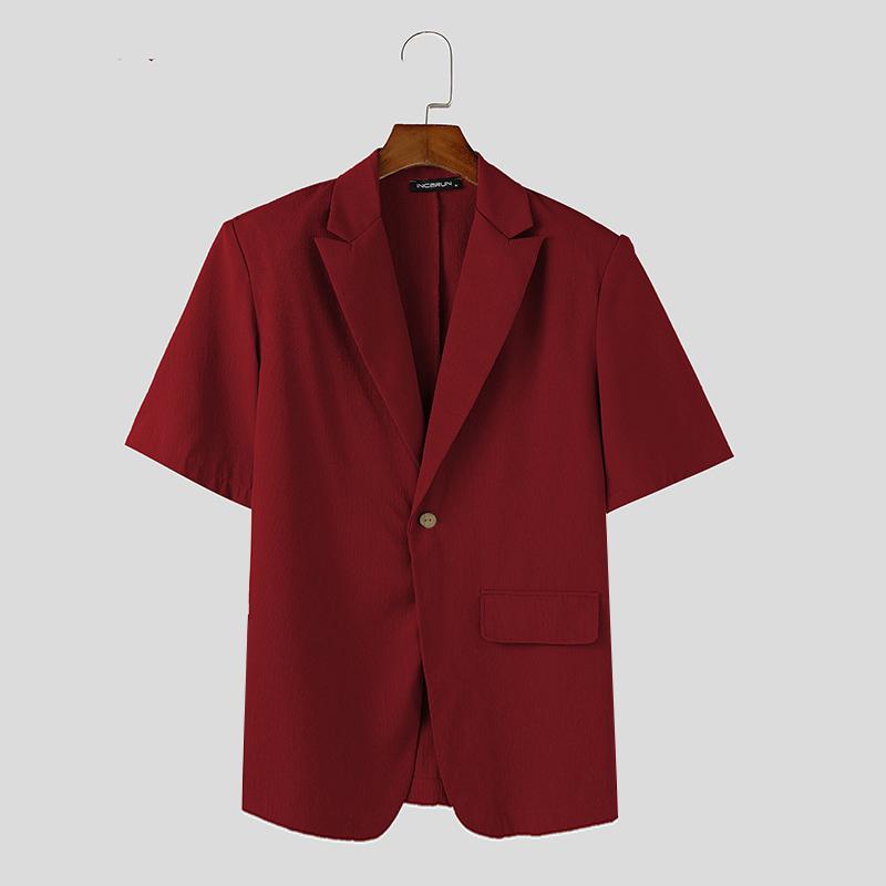 INCERUN Мужские летние рубашки свободного покроя с V-образным вырезом и коротким рукавом на одной пуговице