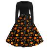 Women's Fashion Round Neck Casual Slim Fit Halloween Printed Long Sleeve Dress