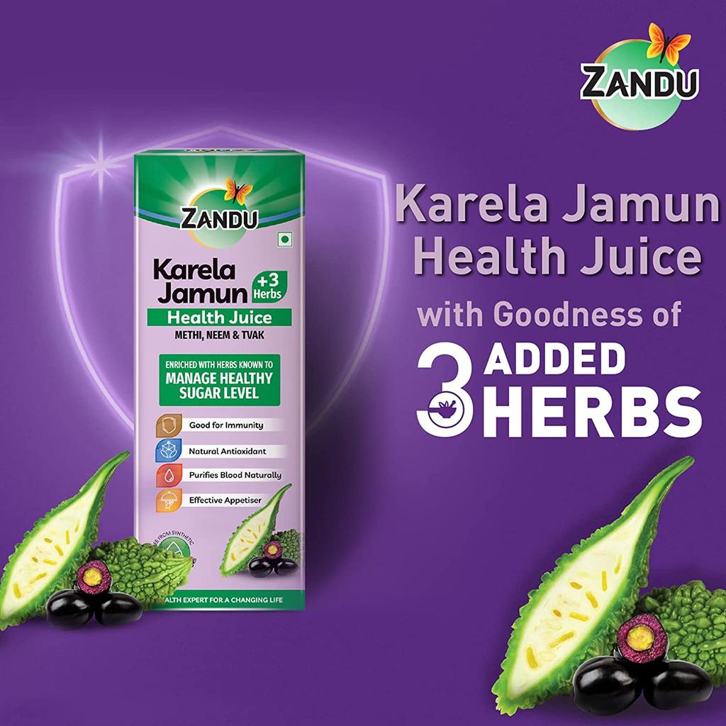 ZANDU HEALTH JUICE Занду Карела Джамун | Хорошо для иммунитета| очищает кровь естественным образом | эффективная закуска | Без добавления сахара (1000ml)