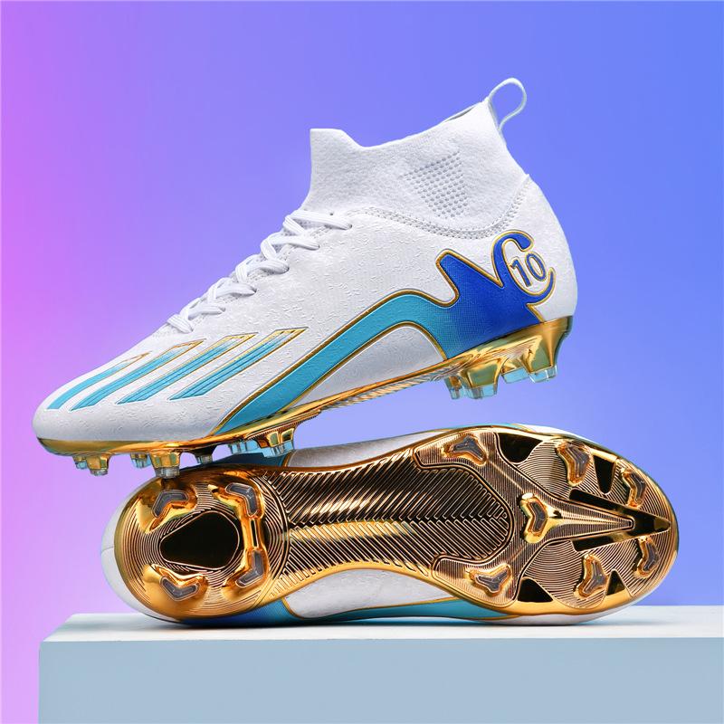Футбольные бутсы с высоким верхом и подошвой с гальваническим золотым покрытием, мужские, AG, с длинными шипами, взрослые, для травы, детские, игровые, тренировочные, мужские