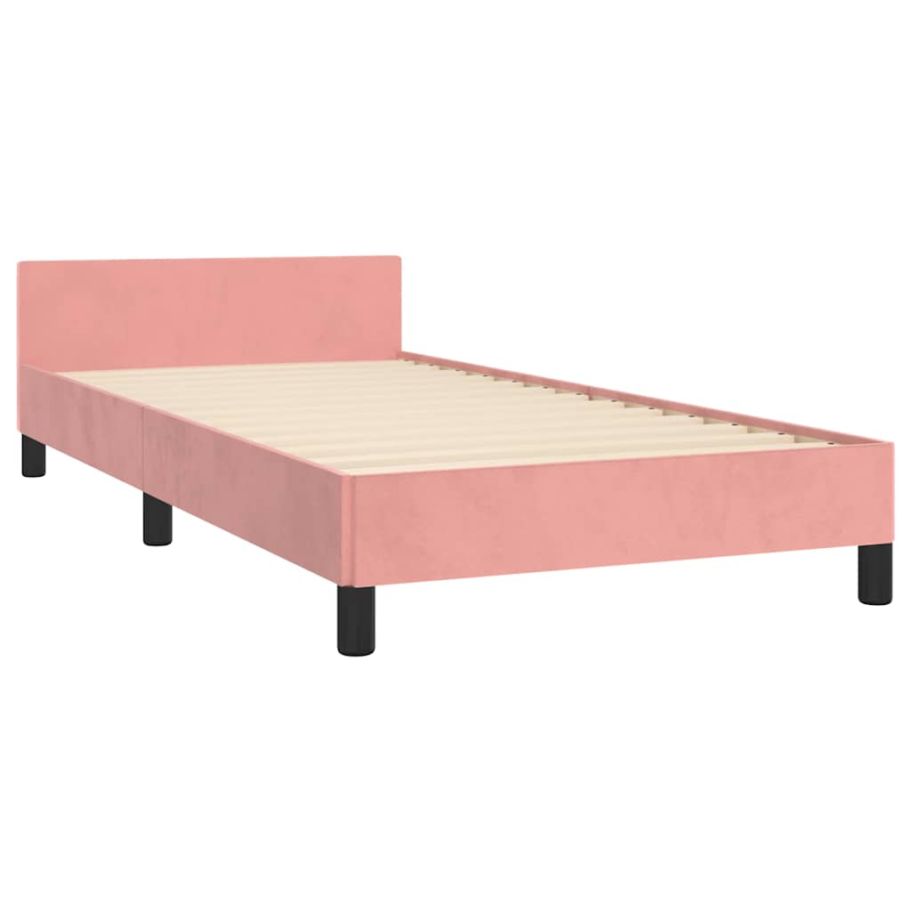 Vidaxl Rama Łóżka Z Zagłówkiem Bez Materaca, Różowa 90X190Cm Aksamitna
