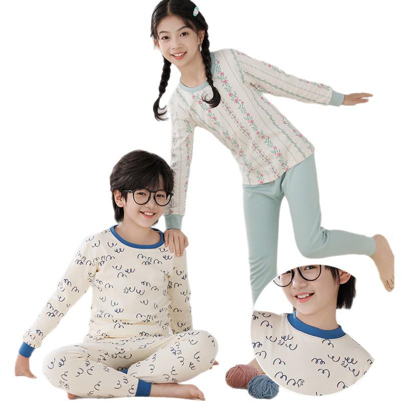 Детская теплая хлопковая пижама: Водолазки и брюки для мальчиков и девочек