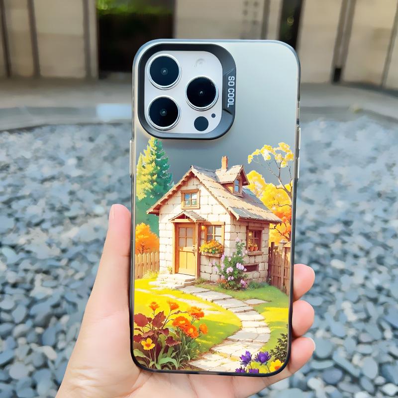 Дом-вилла для отпуска Пейзаж Сцена Лазерный Чехол для телефона для iPhone 14 11 15 Pro Max Plus 16 12 13 MIini Pro Max Мультяшная Задняя крышка