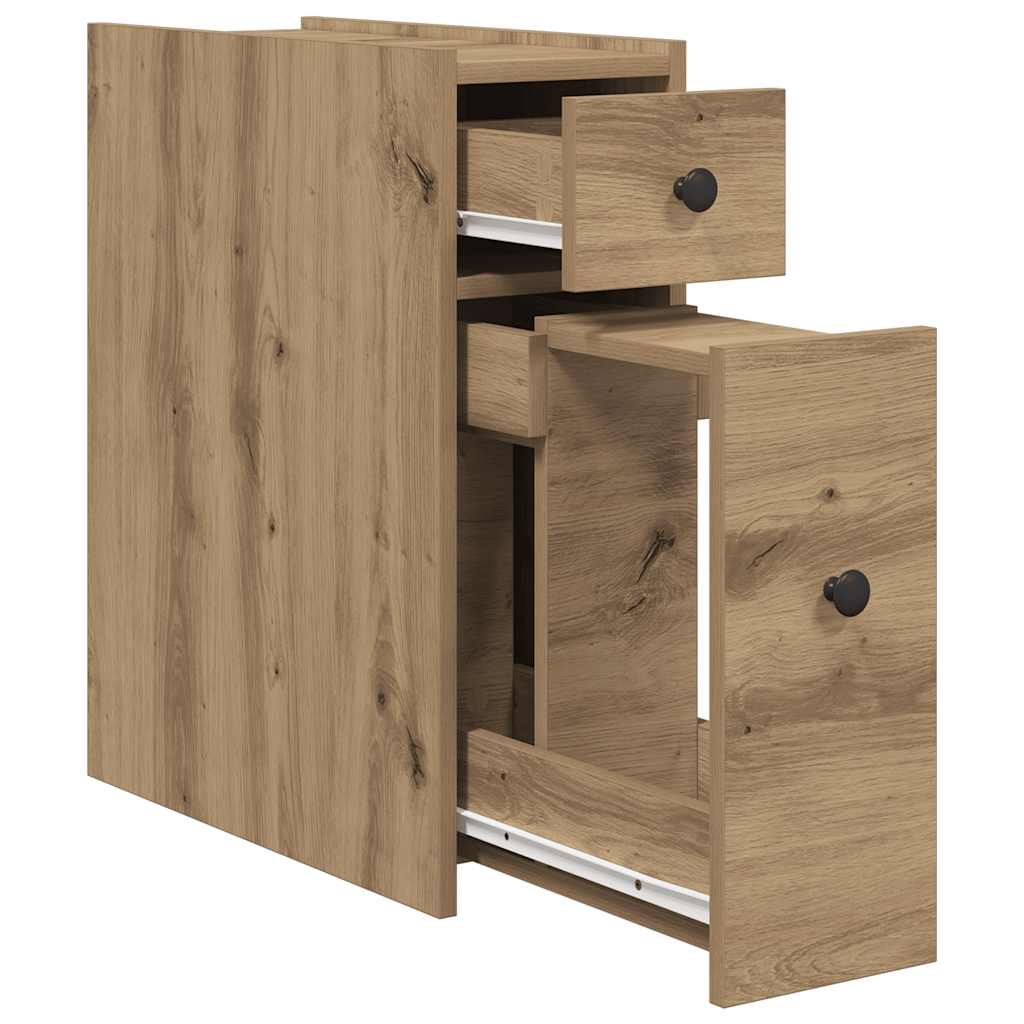 Narrow Bathroom Cabinet with Casters Artisan Oak Wood Based Material