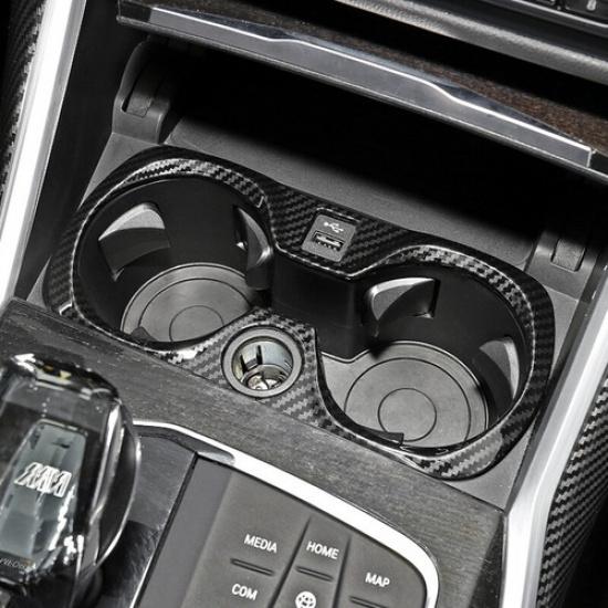 ABS Carbon Fiber Car Center Water Cup Holder Cover Decoration For BMW 3 G20 G28