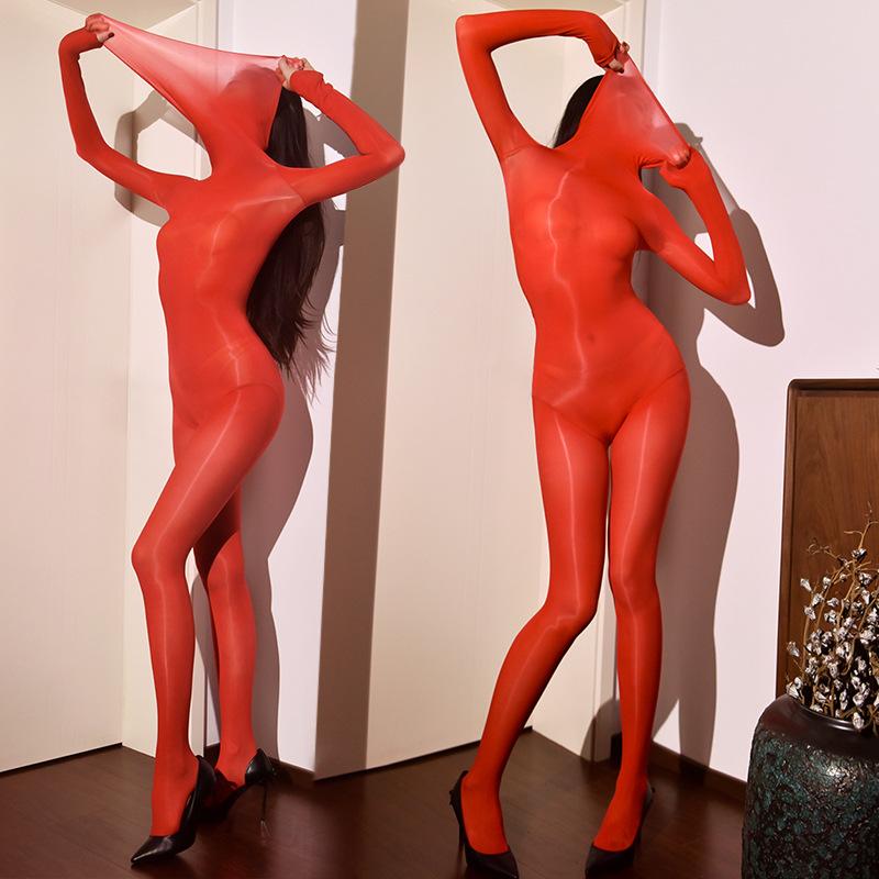 Женский сексуальный комбинезон-боди, бесшовные масляные блестящие чулки, с высоким вырезом, 5D, полностью закрытые колготки, бодистоки с высоким горлом