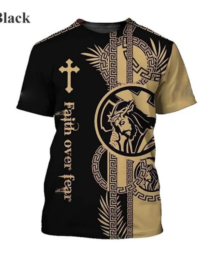 Summer Round Neck 3D Jesus Pattern Print Top Fashionable Casual Short Sleeved Men's T-shirts