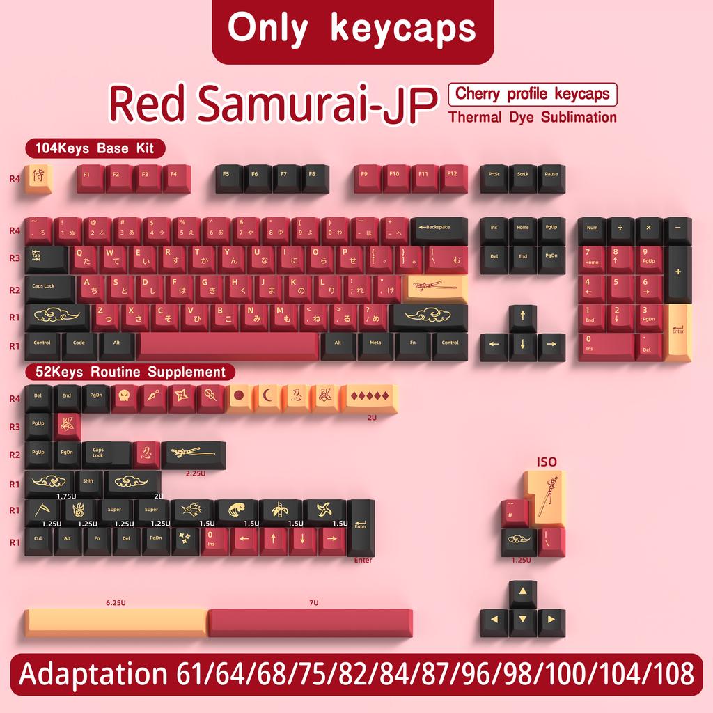 Red Blue Samurai Custom PBT Keycaps Brazilian Korean Japanese Spanish French ISO 7U Cherry Profile for Mechanical Keyboard DIY