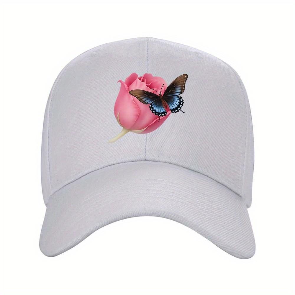 Rose and Butterfly Baseball Cap Adjustable Unisex Polyester Casual Baseball Hat
