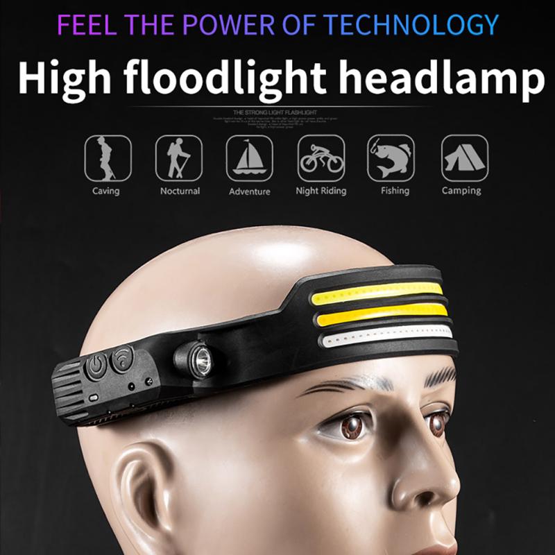 Сенсорный налобный фонарь COB LED Многофункциональный для активного отдыха и езды Зарядка USB Фонарик Факел Налобный фонарь
