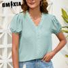 GMXIA Ayollar Modasi Kundalik Bir Rangli Bosmali Qisqa Yengli V-kesimli T-shirtlar va Toplar