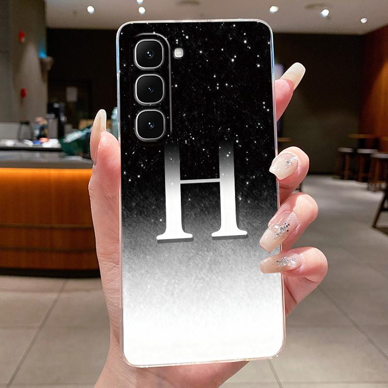 Phone Case For Infinix Hot 70 Jelly Clear TPU Anti-scratch Soft Casing Fashion A to Z Lucky Letter Flower Pattern Couple Shell