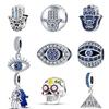 Подходит для оригинального браслета-шарма Pantaro DIY Циркон 925 стерлинговая медь Скелет Дьявол Ладонь Голубые глаза Пирамида Сверкающая подвеска Бусина