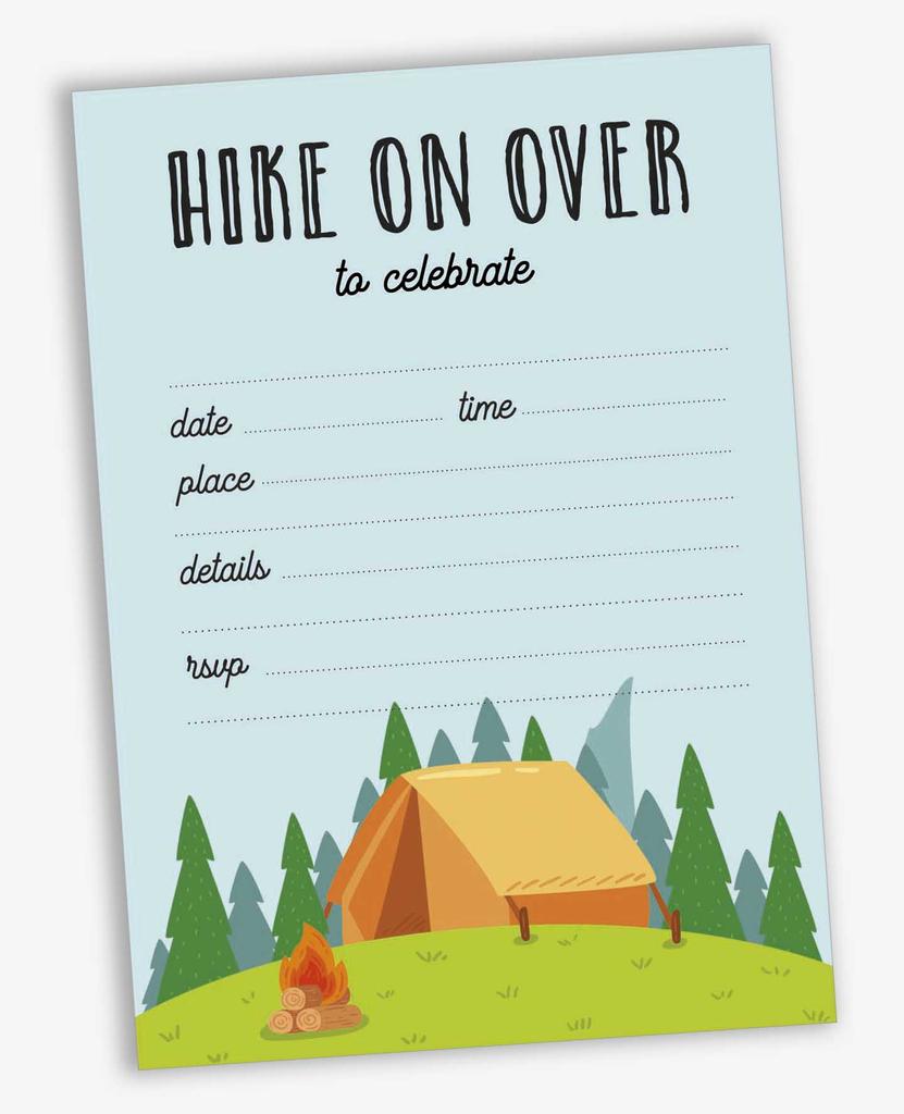 Inkdotpot Набор из 30 приглашений на детский день рождения или пижамную вечеринку, приглашения на день рождения в поход с палатками в конвертах, приглашения с заполнением пустых мест