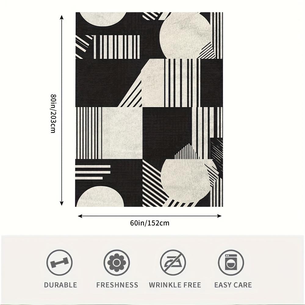 60x80 Inch Extra Large Blanket - Super Soft Cozy Retro Geometric Pattern Throw, Black & White Monochrome Design