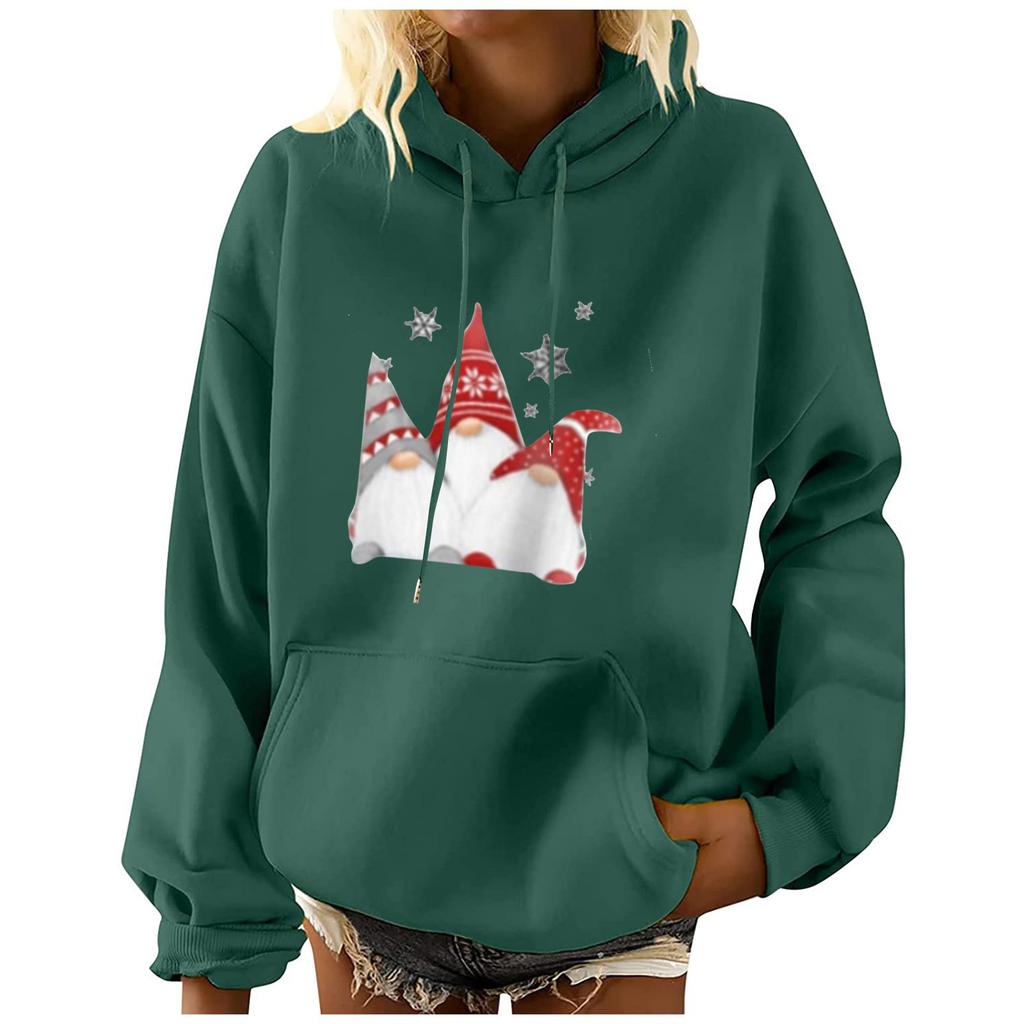 Женская мода для отдыха, рождественской вечеринки, пуловер с длинными рукавами и капюшоном с принтом, топ