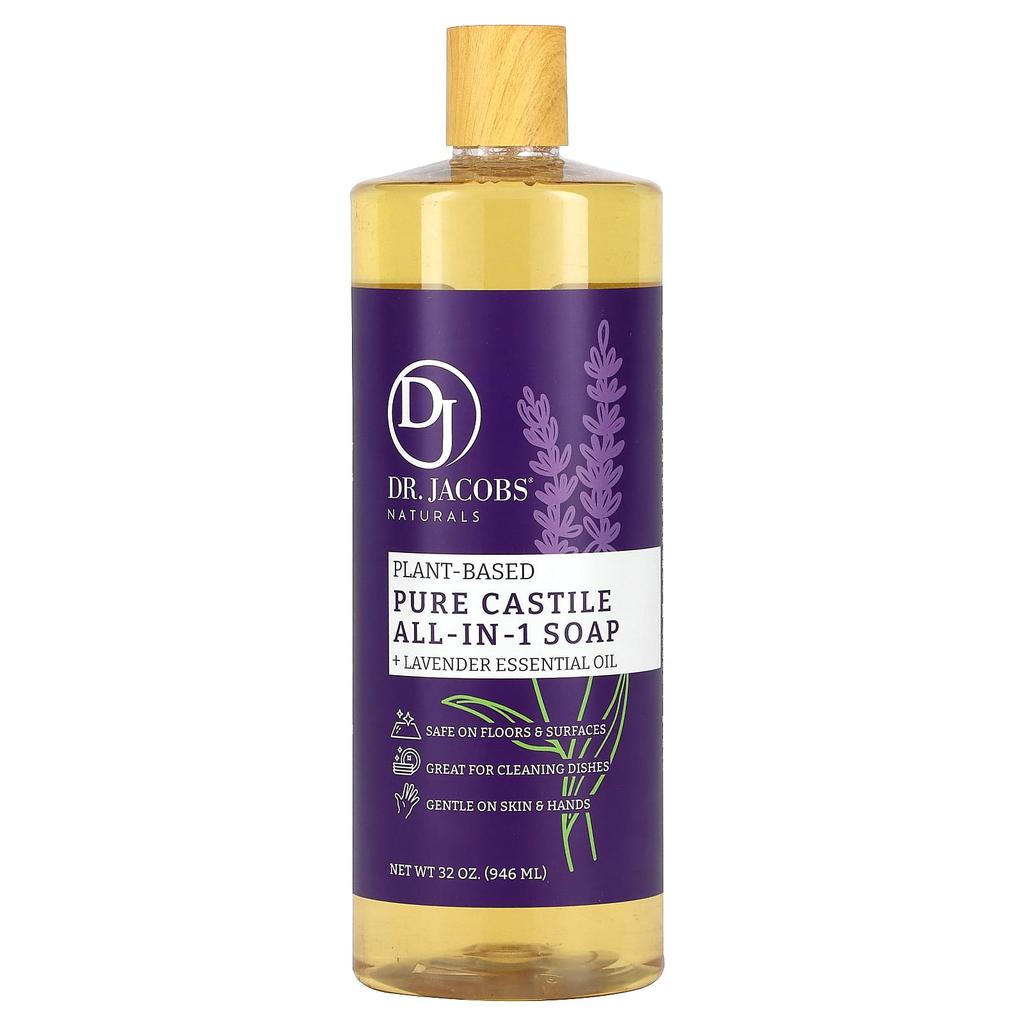 Dr. Jacobs Naturals Botanical Pure Castile All-in-One Soap, Lavender Essential Oil, 32 Oz (946 Ml)