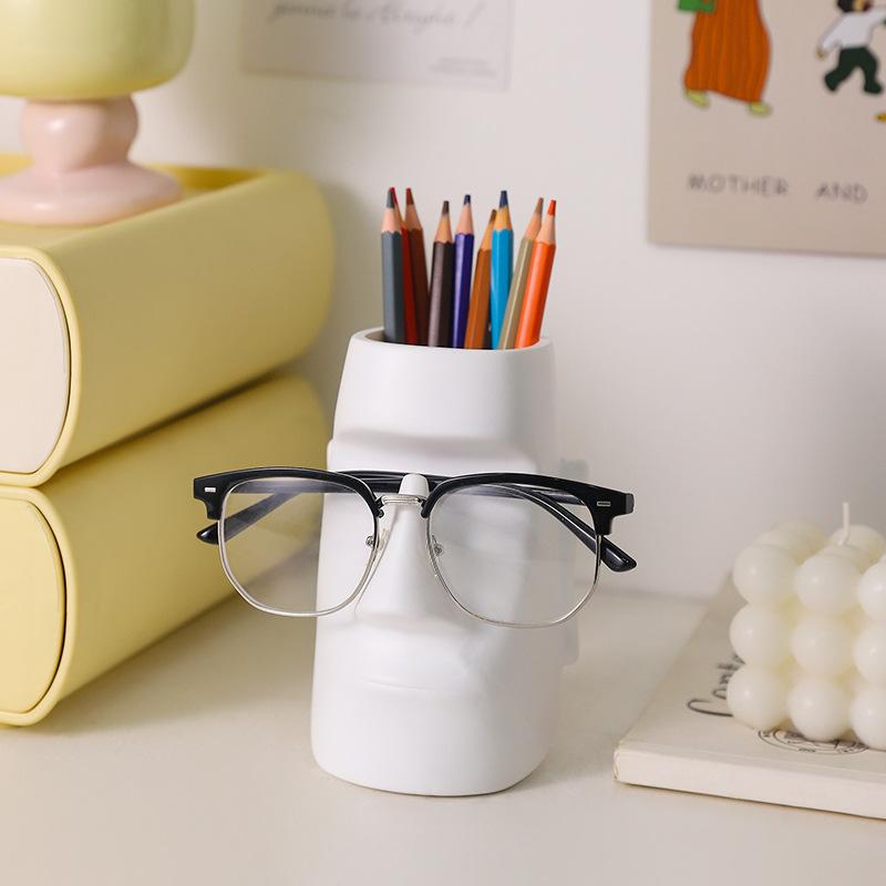 Каменная статуя Моаи Очки Домашний офис Настольная многофункциональная студенческая полка для хранения