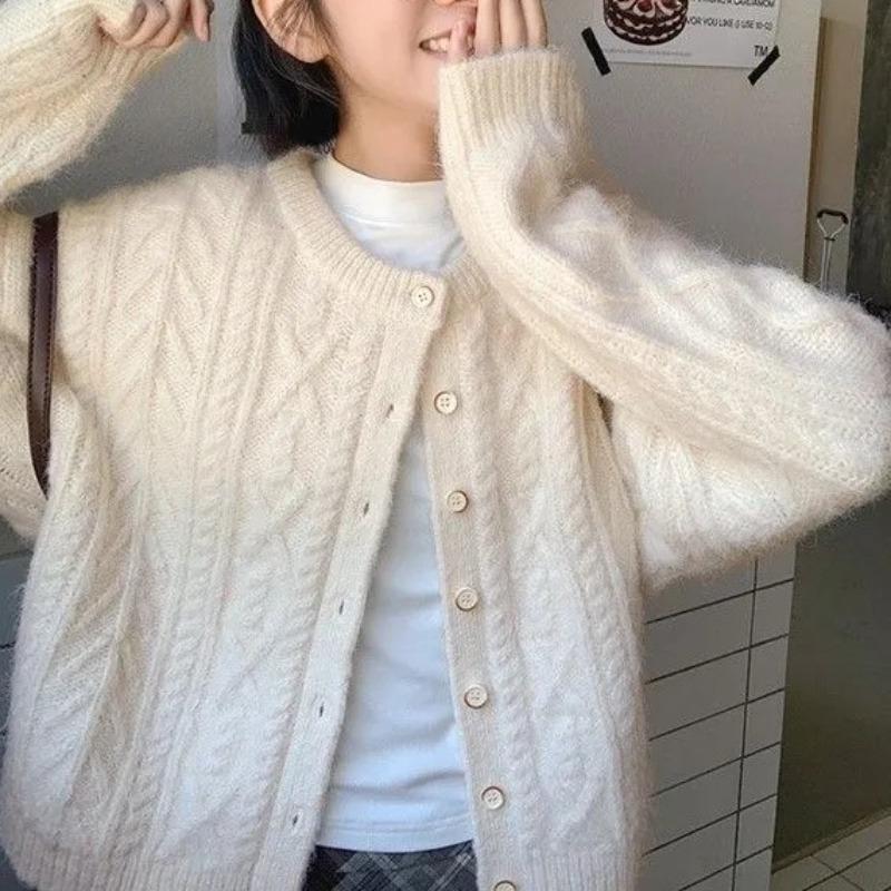Нежный мягкий восковой универсальный свитер-кардиган с перекручиванием для женщин, новинка осени и зимы, ретро короткая вязаная куртка-свитер