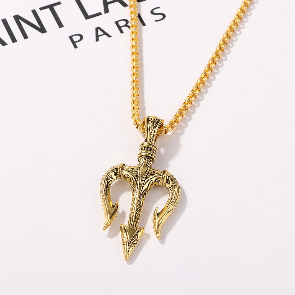 Мода Новый Ретро Рок Винтаж Панк Кулон Трезубец Нептуна Хип-Хоп Чокер Ожерелье