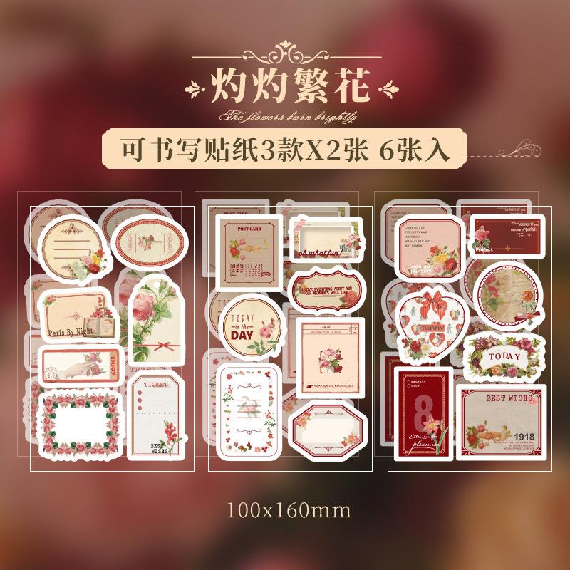 6Pcs Vintage Retro Decorative Stickers Can Be Written DIY Scrapbook Journal Planner Diary Album Craft Stickers