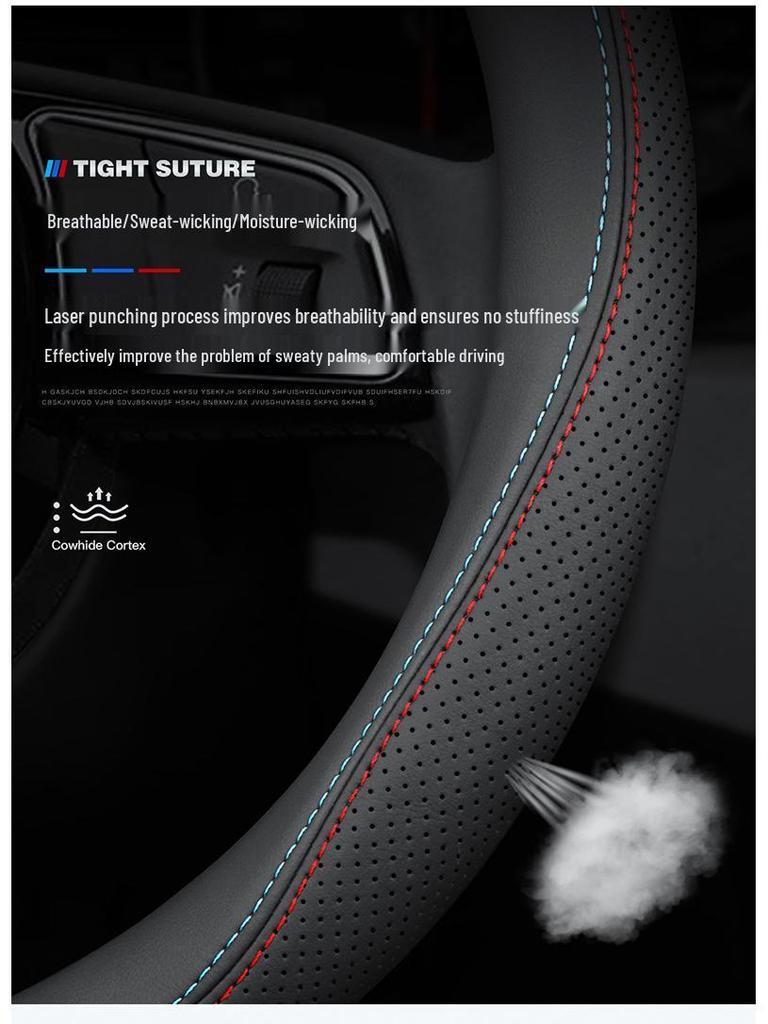 Genuine Leather Steering Wheel Cover for Mitsubishi Outlander, Eclipse Cross, Pajero Sport, ASX, Lancer